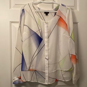 Worthington sheer long sleeve colorful blouse